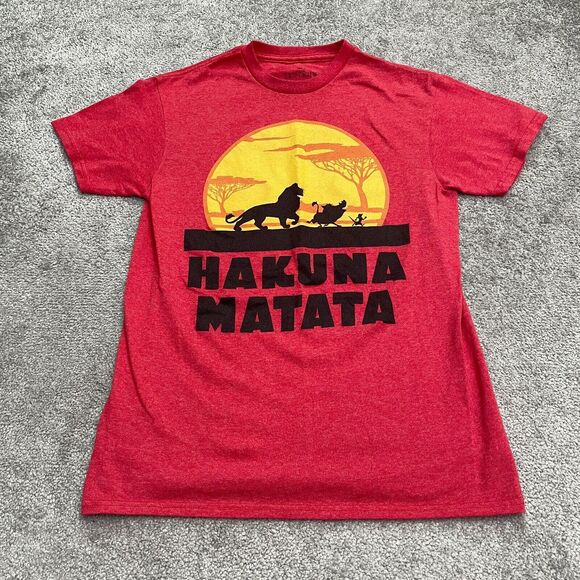 Disney Lion King Hakuna Matata T-Shirt Womens Small Red Crew Neck Graphic Tee - Picture 1 of 8